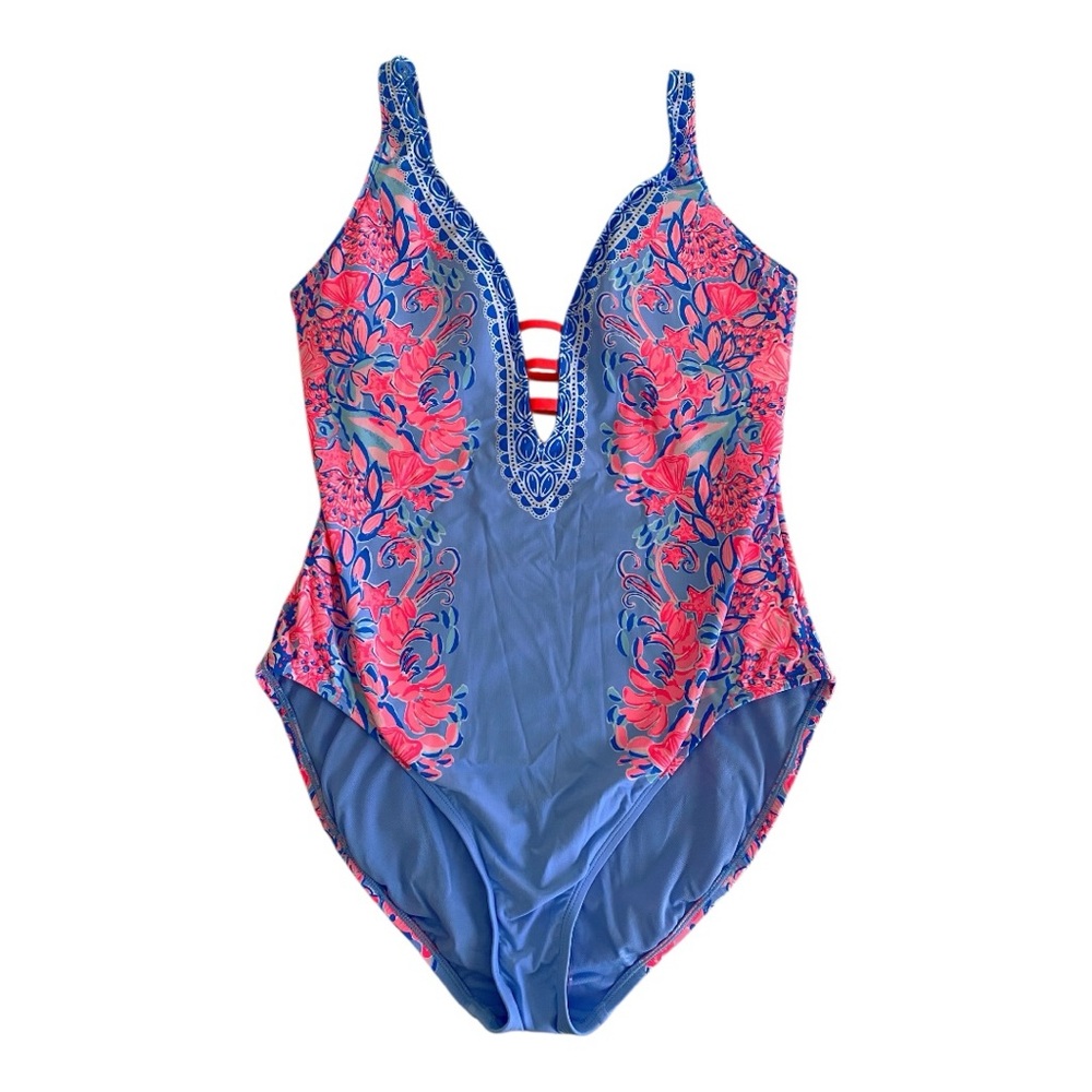 Lilly Pulitzer Jaspen Swimsuit Shrimply the Best Sz 14 Blue Peri Bathing Suit - Picture 4 of 8